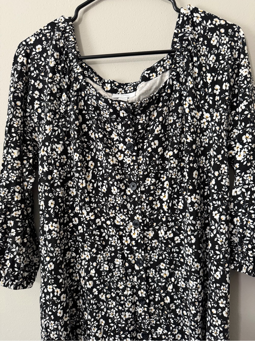 J. Jill Black Floral Button Front Midi Dress Women’s Size Large L Cottagecore - Picture 5 of 8